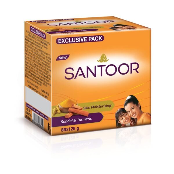 Santoor Skin Moisturizing Sandal & Turmeric Bathing Soap with Nourishing & Anti-Aging Properties| For Soft & Smooth and Younger-Looking Skin| For All Skin Types